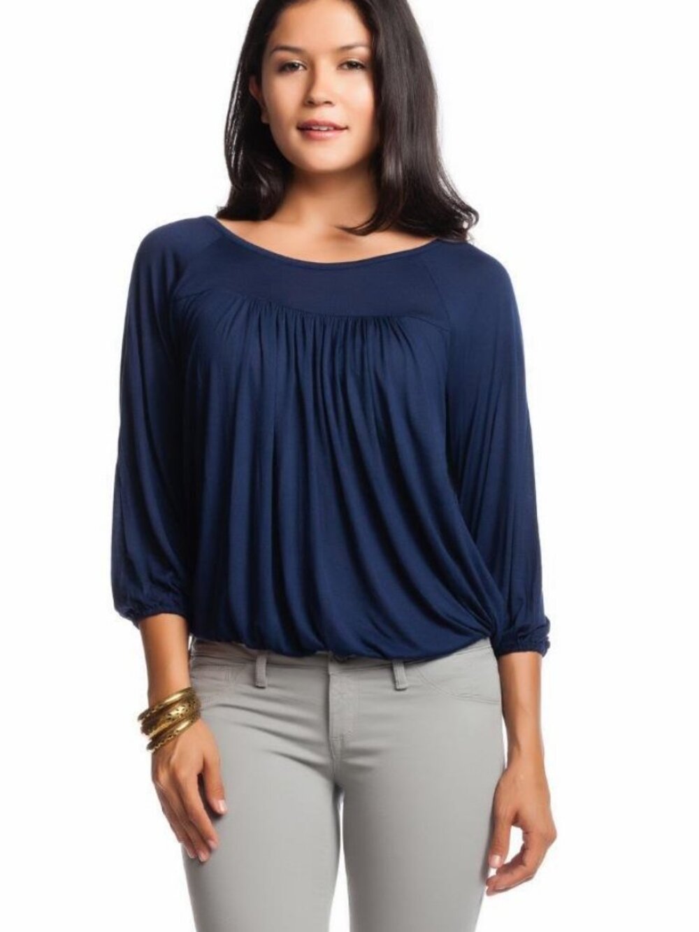 Soft Joie Jabin Pullover Dark Navy Blue Boatneck Gathered Blouson Top NWT